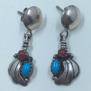 SOLD Sterling, Turquoise, & Coral Earrings